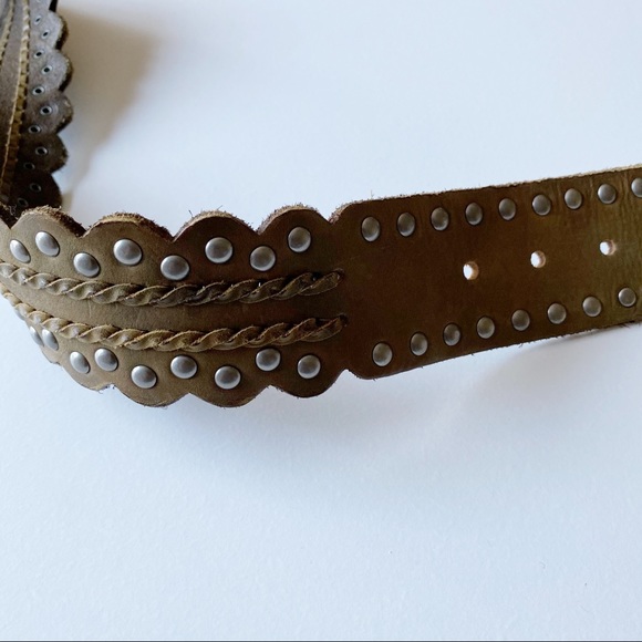 Linea Pelle Leather Handmade Studded Green Belt M - Picture 3 of 5